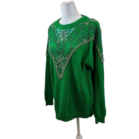 Ladies Vintage‎ CP Collection Brand Green Embellished Sweater Size Medium - Picture 1 of 11